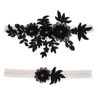 Original Handmade Bridal Lace Garter Belt With Rhinestone Flowers