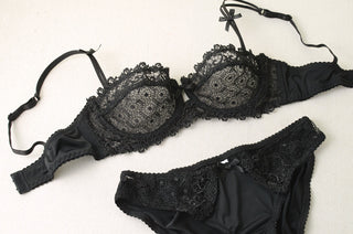 Thin Translucent Balconette Lace Bra Set