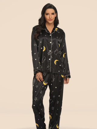 Silk Print Pajama Set Long Sleeve Tops And Pants Sleepwear